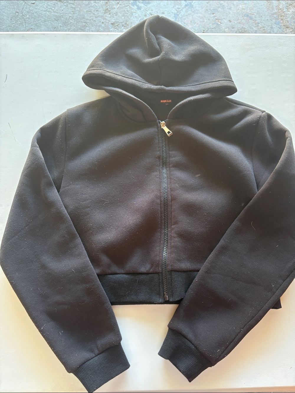 Black Cropped Zip-Up Hoodie